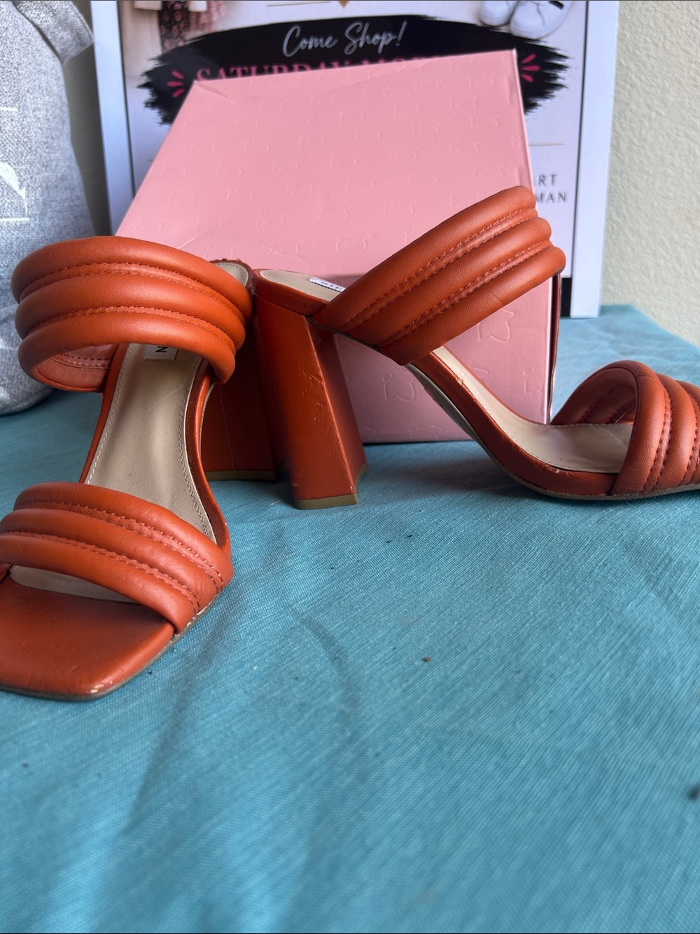 Steve Madden Orange Double Padded Strap Heeled Sandals - Picture 2 of 7